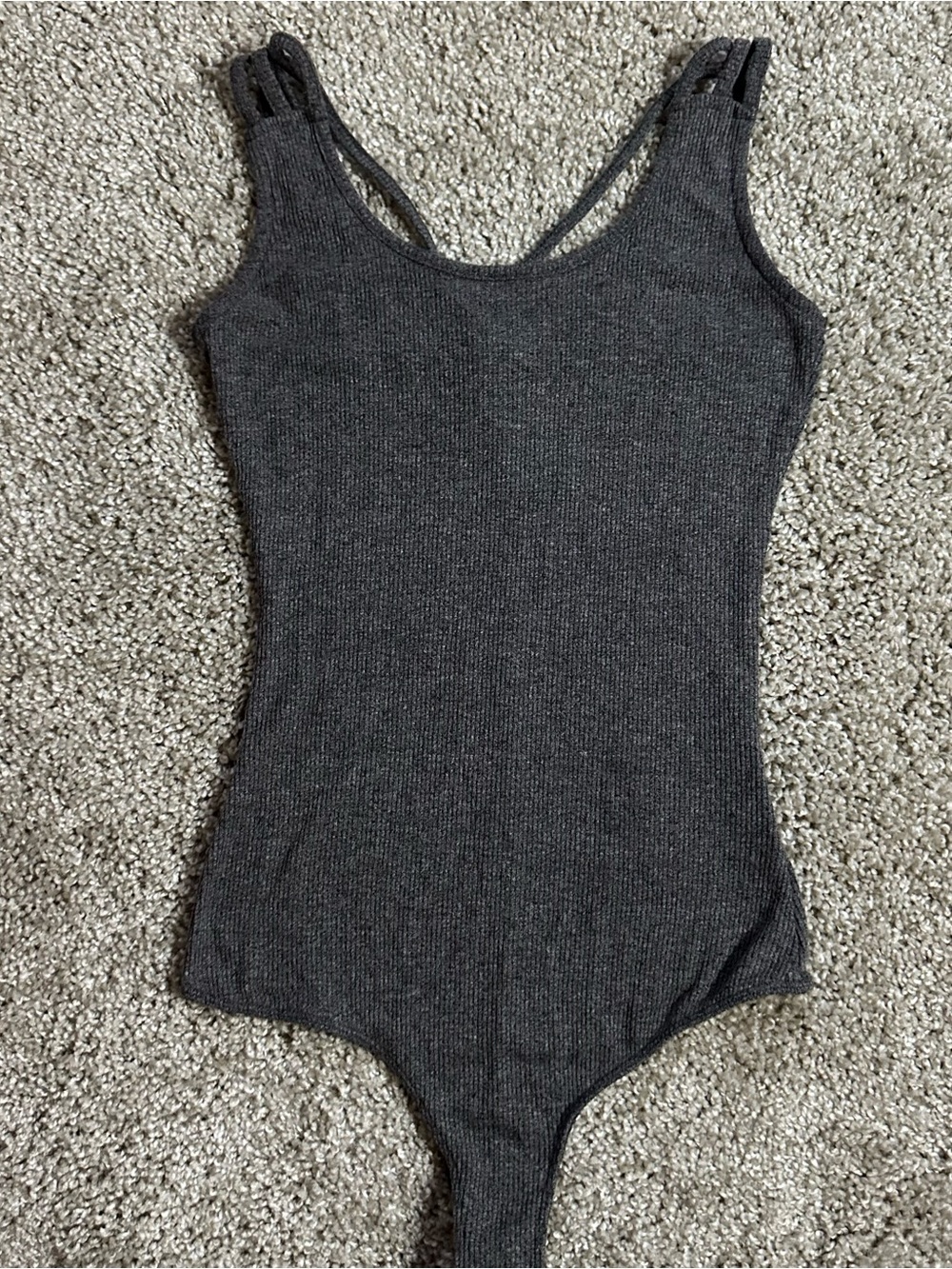 GUESS Los Angeles Gray Strappy Stretch Bodysuit, Solid Opaque Wireless XS A341